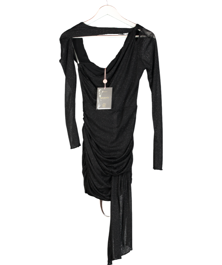 House of CB Black Santa Cut-out Shimmery Mesh Mini Dress UK S