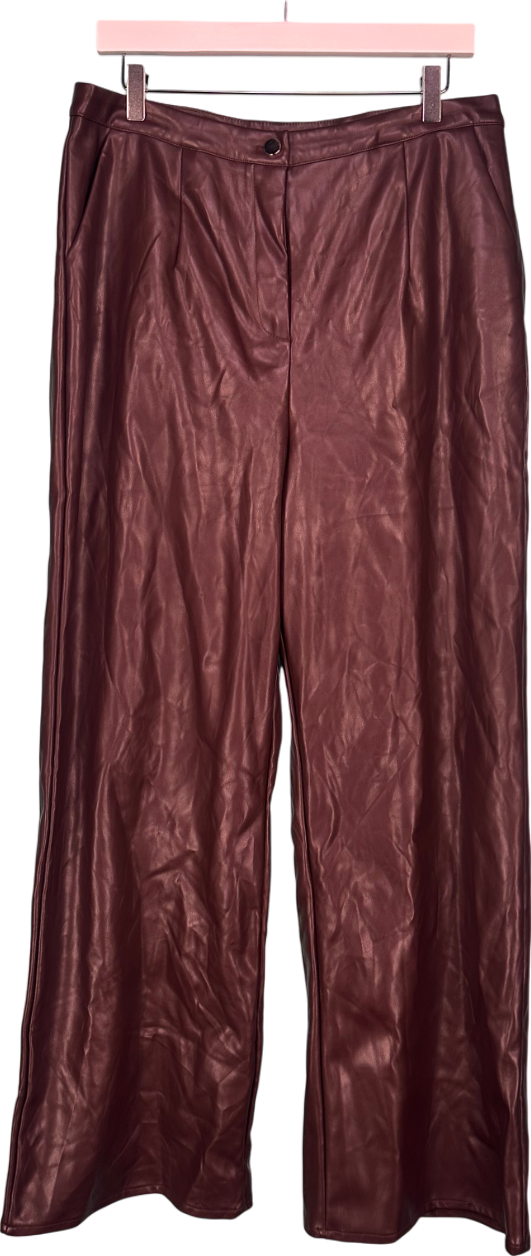 Missguided Brown Straight Leg Faux Leather Trousers UK 18