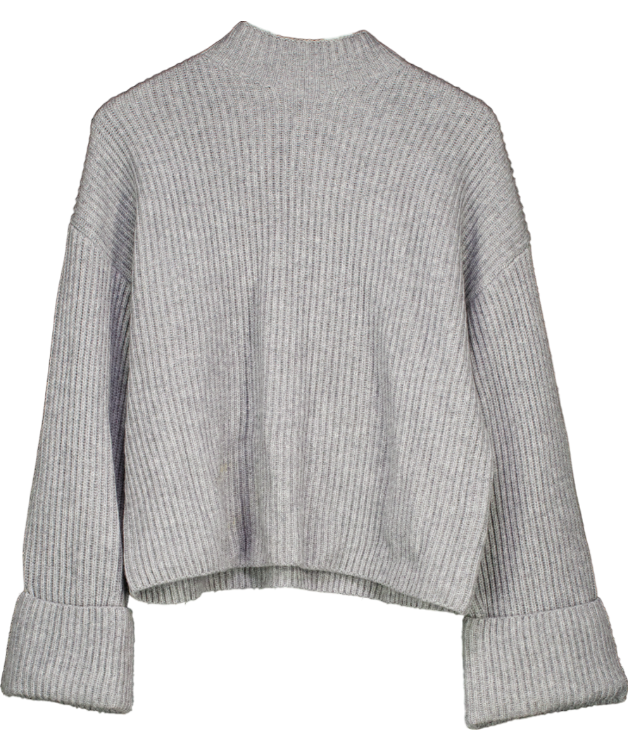 Fabrique Grey Victoria Mock Neck Sweater In Merino Cashmere Blend Knit UK S