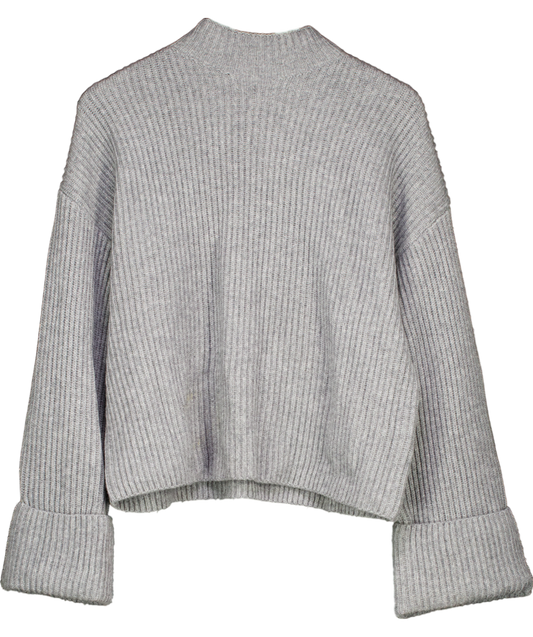 Fabrique Grey Victoria Mock Neck Sweater In Merino Cashmere Blend Knit UK S