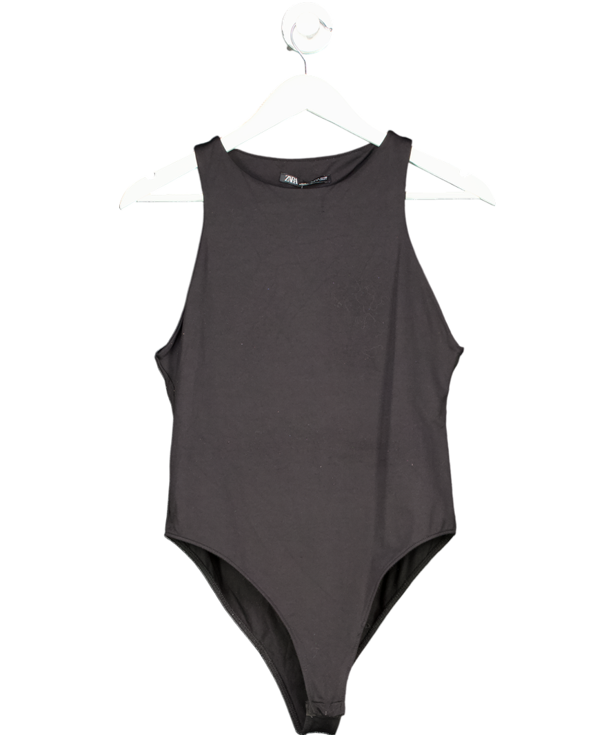 ZARA Black Gathered Polyamide Bodysuit UK M