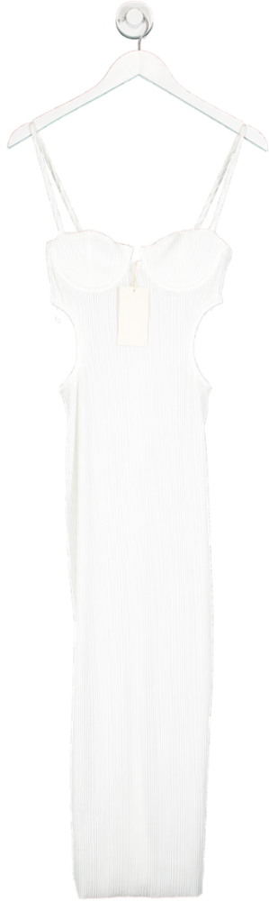 Solita White Kendra Dress - Ribbed Cut Out Midi Dress UK XS