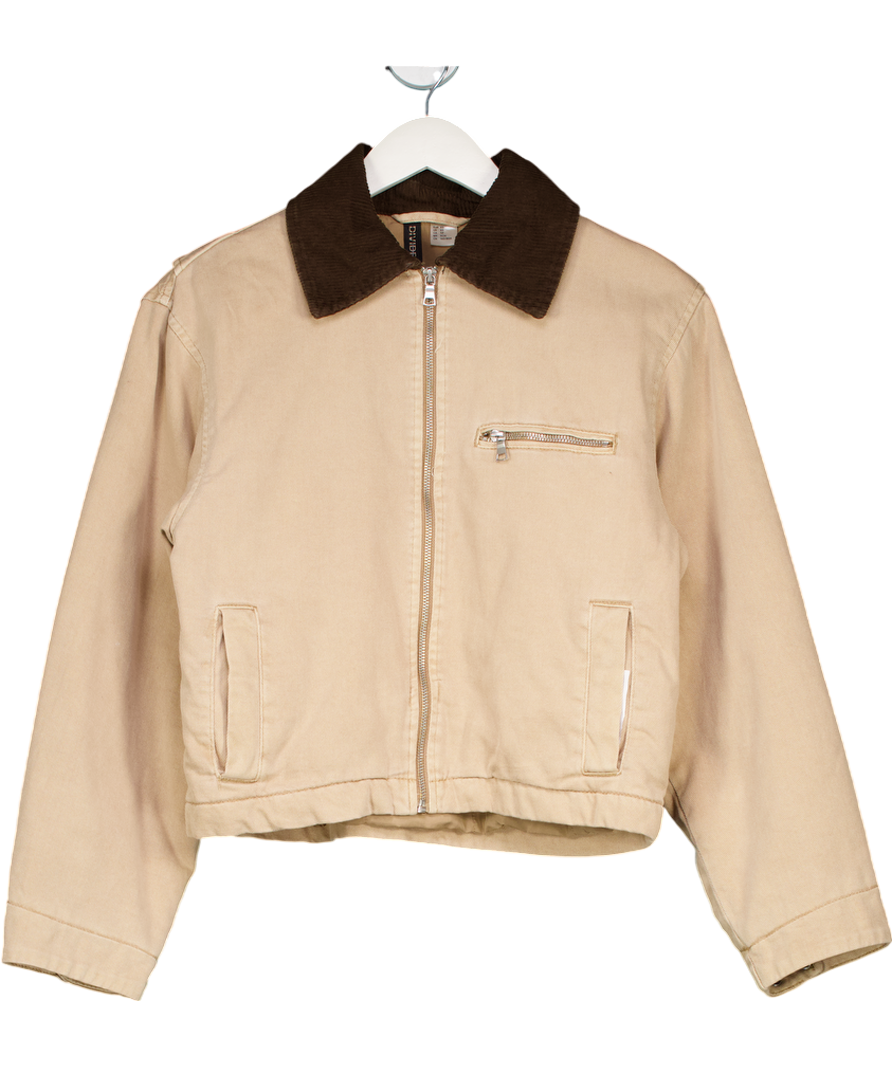 H&M Beige Twill Jacket With Corduroy Collar UK XS