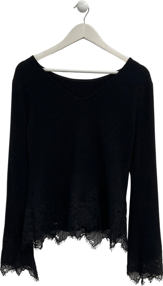 H&M Black Lace-trimmed Ribbed Jumper UK M