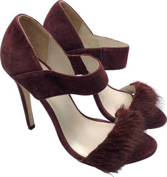Karen Millen Brown Fur Trimmed Heeled Sandals UK 5 EU 38 👠