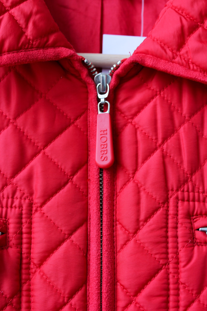 Hobbs Cherry Red Quilted Zip Up Jacket UK 10