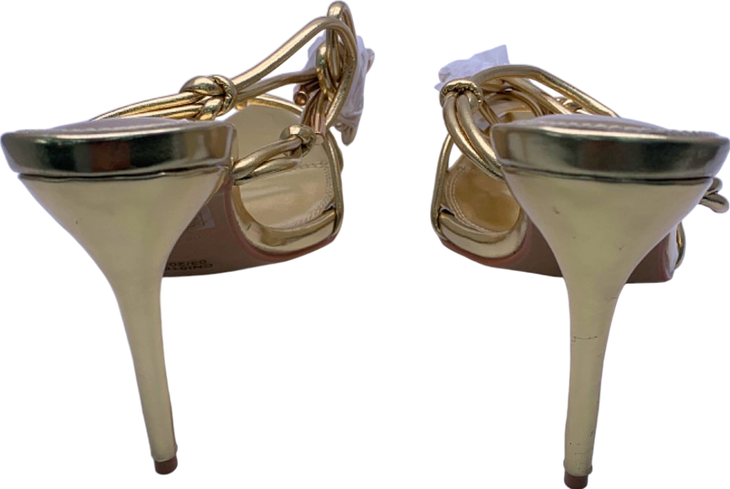 PrettyLittleThing Gold Metallic Strappy Lace Up Heeled Sandals UK 5