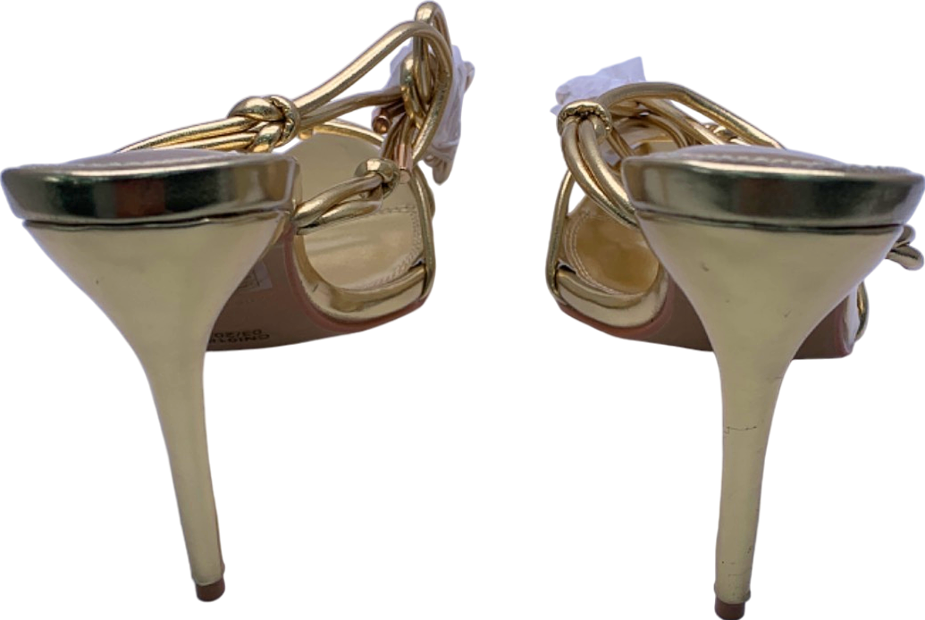 PrettyLittleThing Gold Metallic Strappy Lace Up Heeled Sandals UK 5