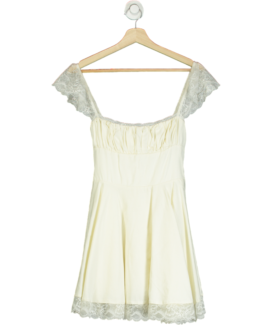 House of CB Cream Kaia Square-neck A-line Woven Mini Dress UK M