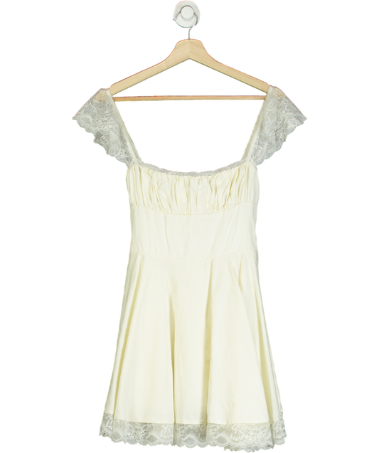 House of CB Cream Kaia Square-neck A-line Woven Mini Dress UK M