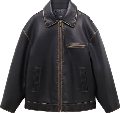 MANGO Black Worn Leather Effect Jacket BNWT UK XS