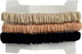 SILKI. Black Set Of 3 Luxury 100% Mulberry Silk Hair Scrunchies - Black/ Champagne/pink One Size