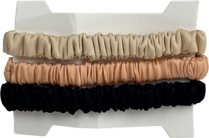 SILKI. Black Set Of 3 Luxury 100% Mulberry Silk Hair Scrunchies - Black/ Champagne/pink One Size