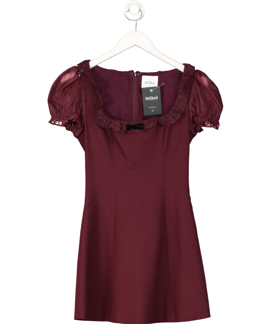 Reformation X Kacey Musgraves Burgundy Red Lace Trim Midi Dress UK 4