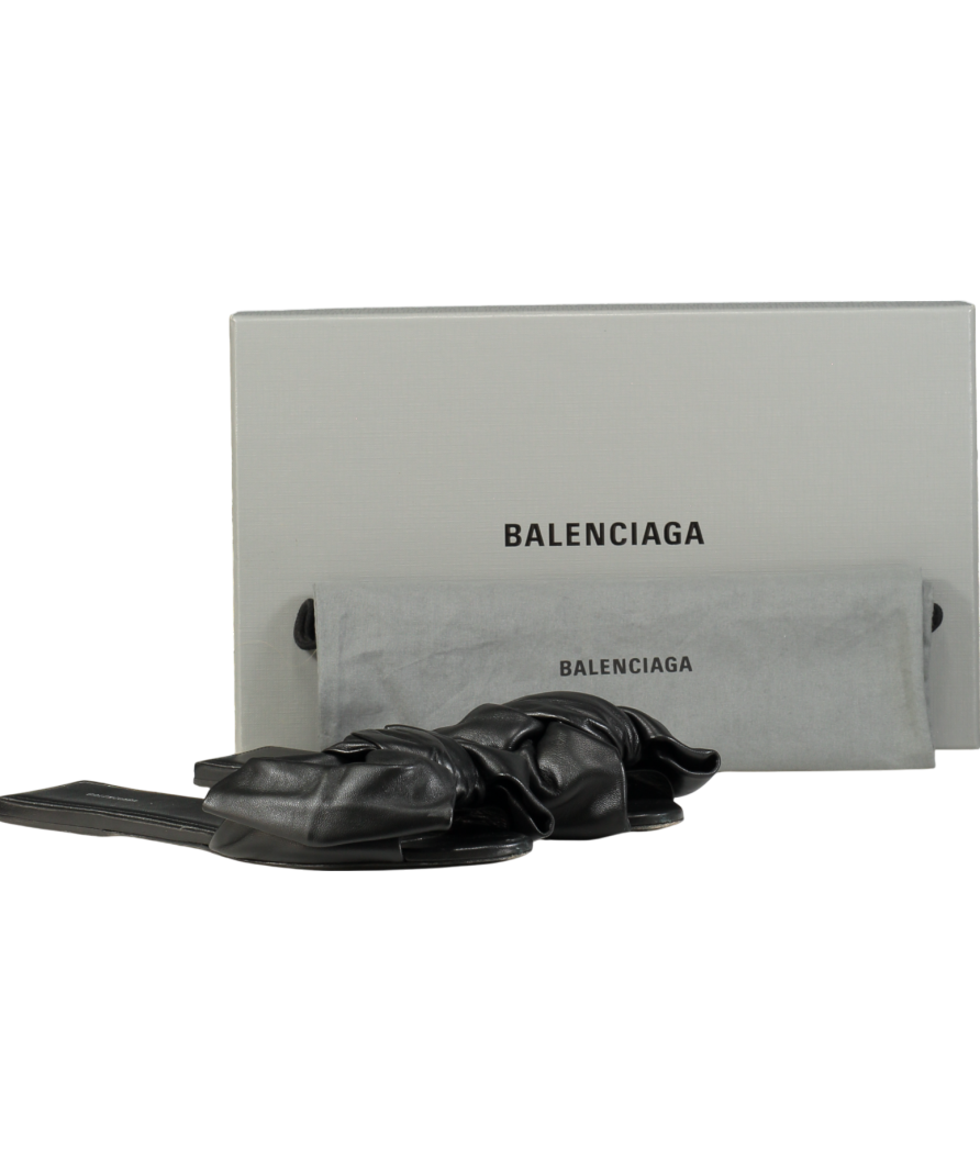 Balenciaga Black Calfskin Square Bow Mules UK 6 EU 39 👠