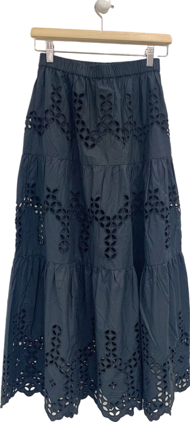 River Island Black Eyelet Maxi Skirt UK 6