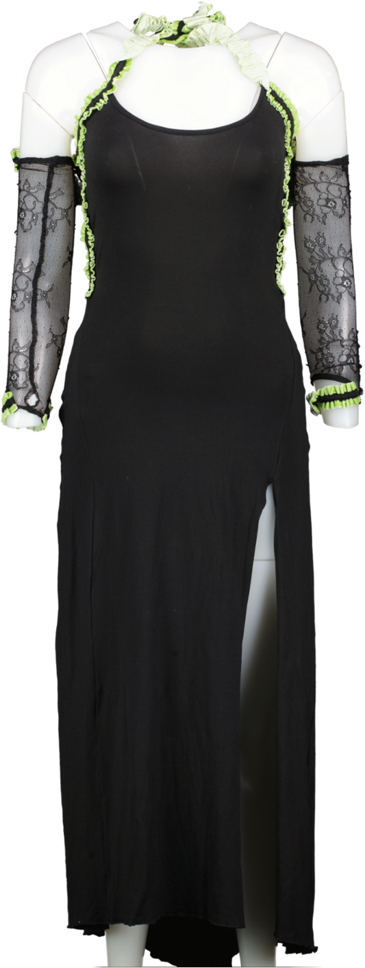 No Dress Sense Lace Sleeved Black Midi Dress UK M