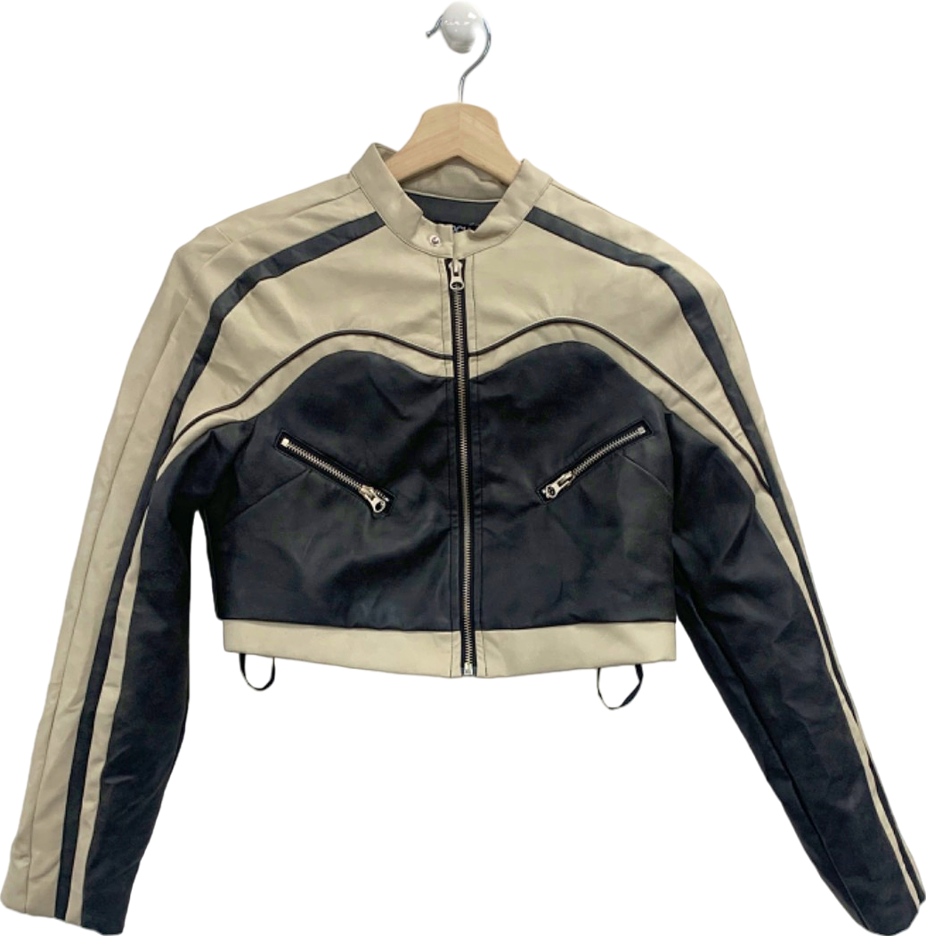Murci Beige and Black Leather Jacket UK 10