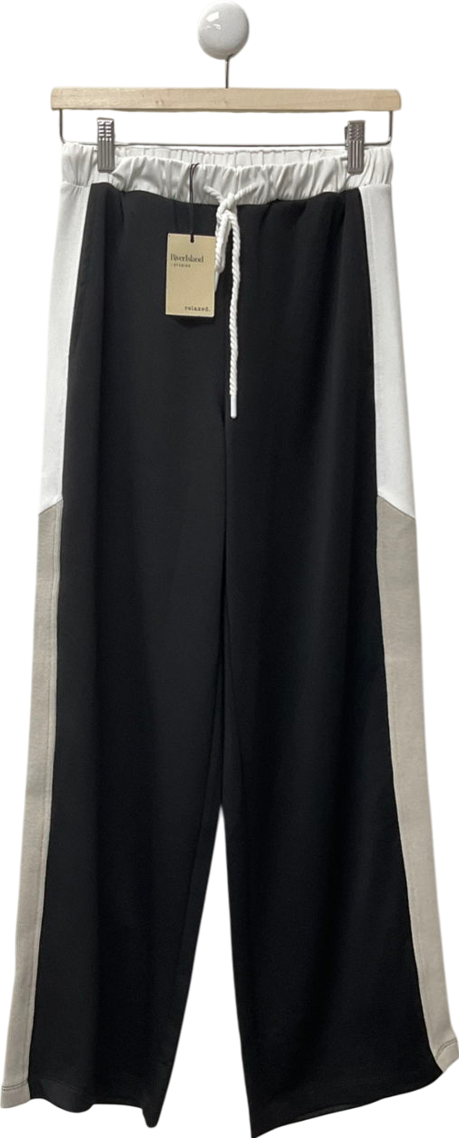 River Island Black Monochrome Side Stripe Wide Leg Trousers UK S