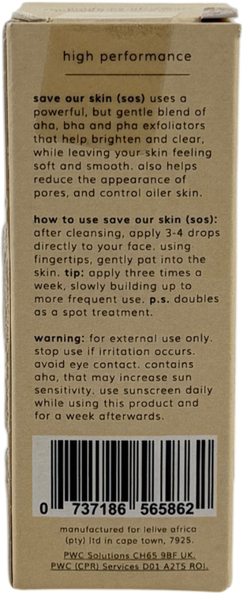 LELIVE Save Our Skin (sos) | Exfoliate + Control Serum 30ml
