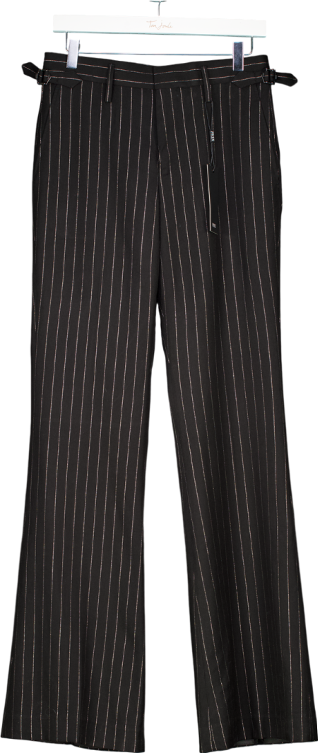 Phix Black Silver Wool & Silk Pinstripe Buckle Flares W28