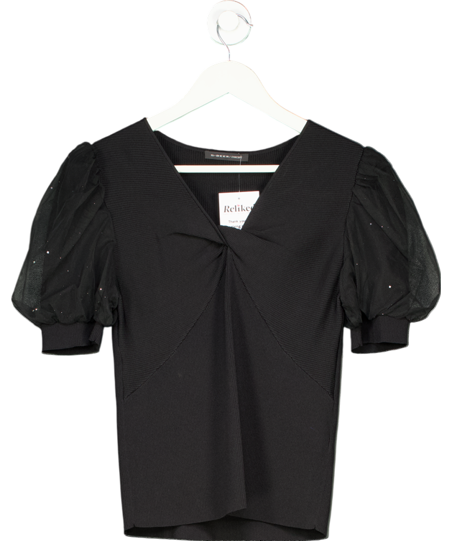 S-DEER Black Knit Twist Front Crop Top UK S