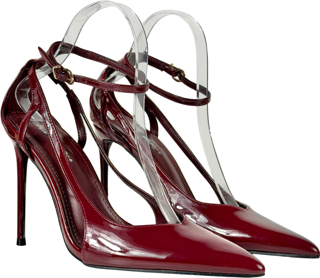 Public Desire Red Patent Cut Out Detail Ankle Strap Court Shoes UK 6 EU 39 👠