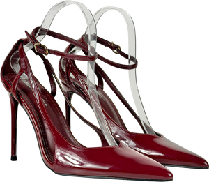 Public Desire Red Patent Cut Out Detail Ankle Strap Court Shoes UK 6 EU 39