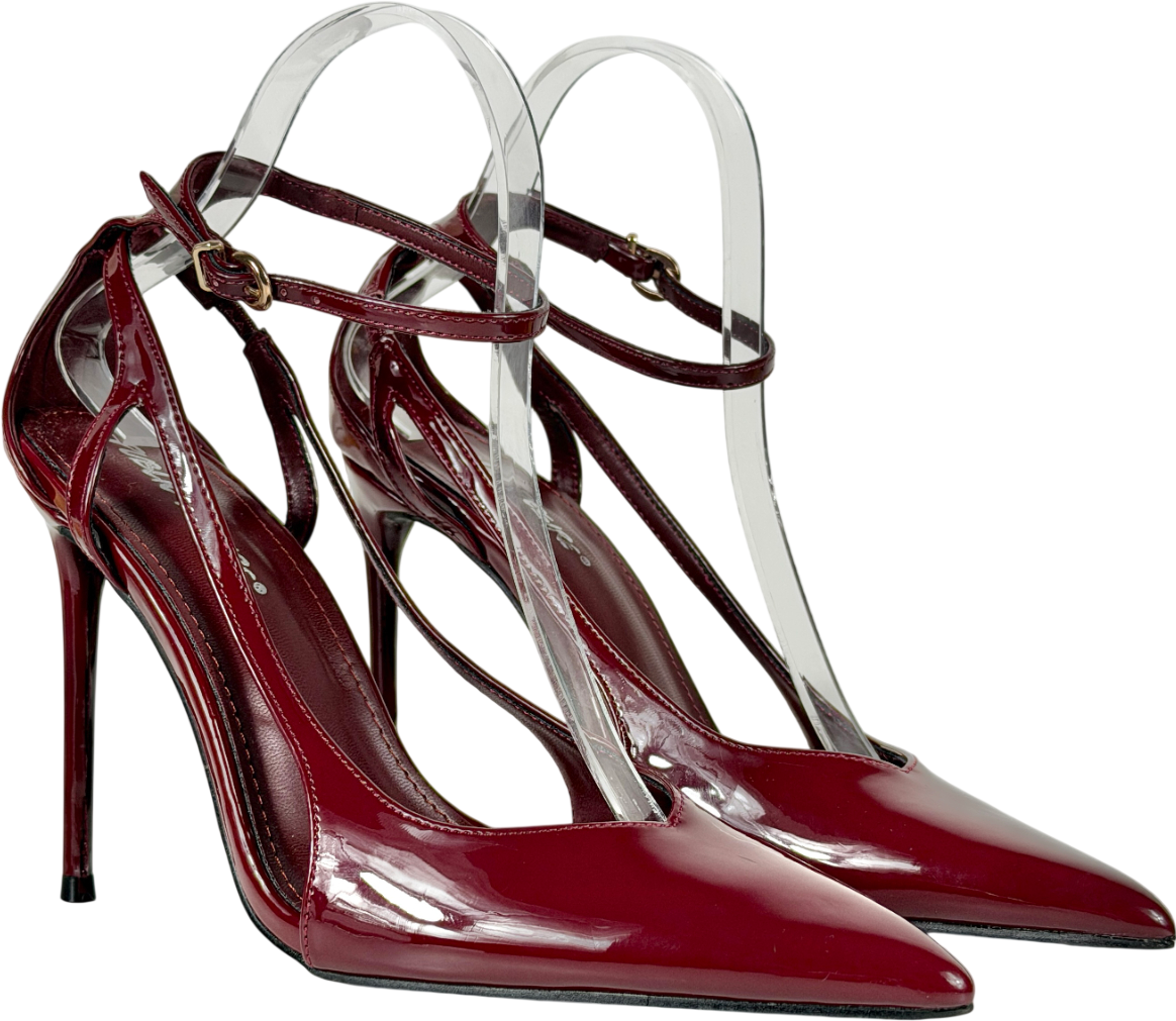 Public Desire Red Patent Cut Out Detail Ankle Strap Court Shoes UK 6 EU 39 👠