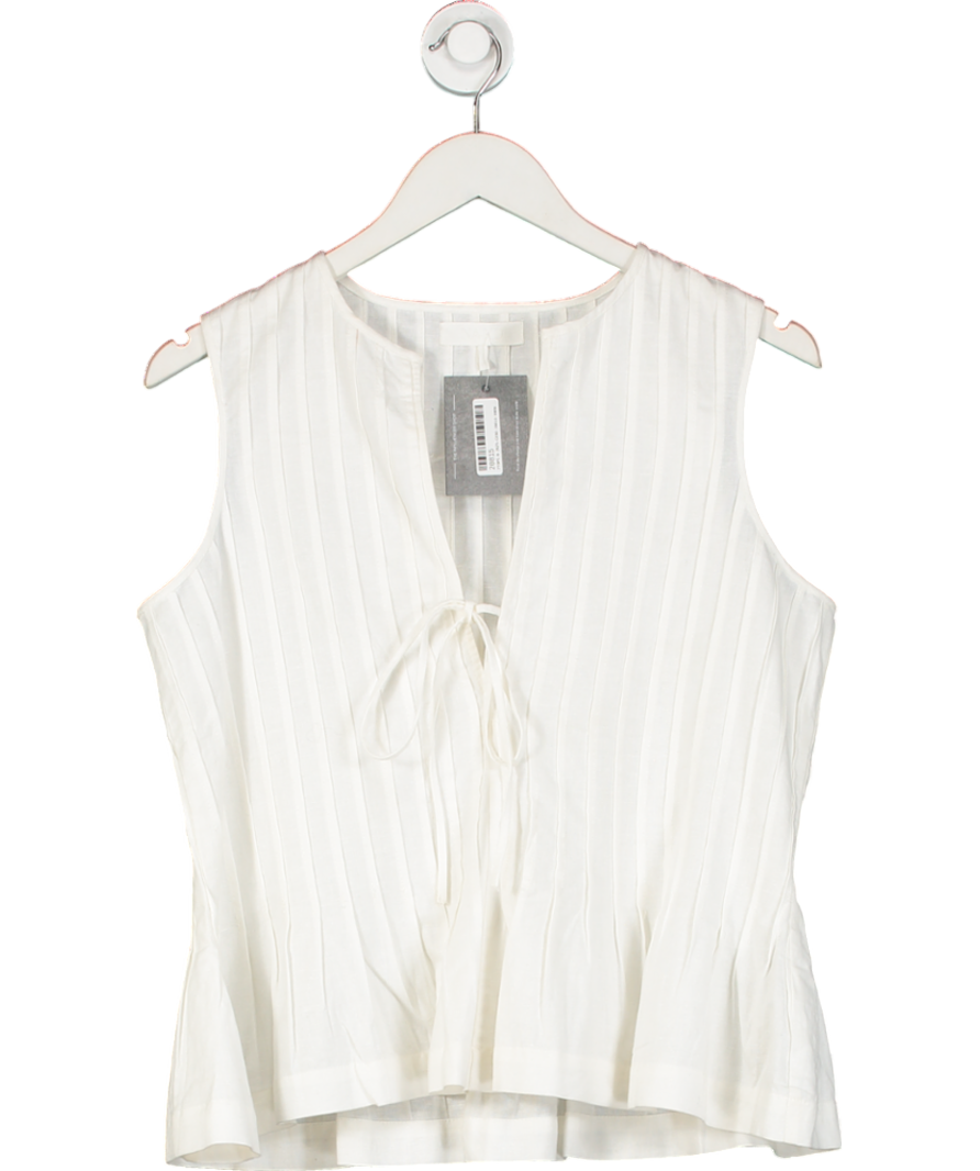 NA-KD Cream Linen Blend Pleated Top UK 8