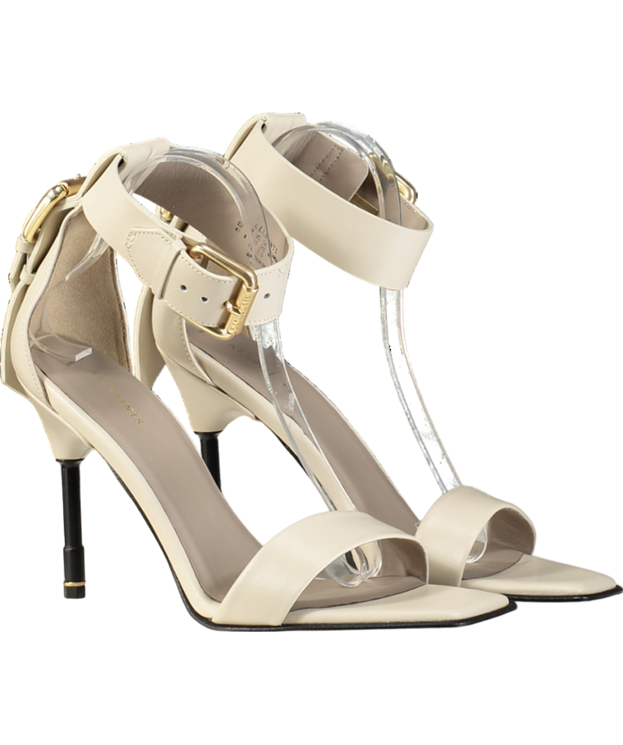 All Saints White Noir Leather High Metal Heel Sandals UK 8 EU 41 👠