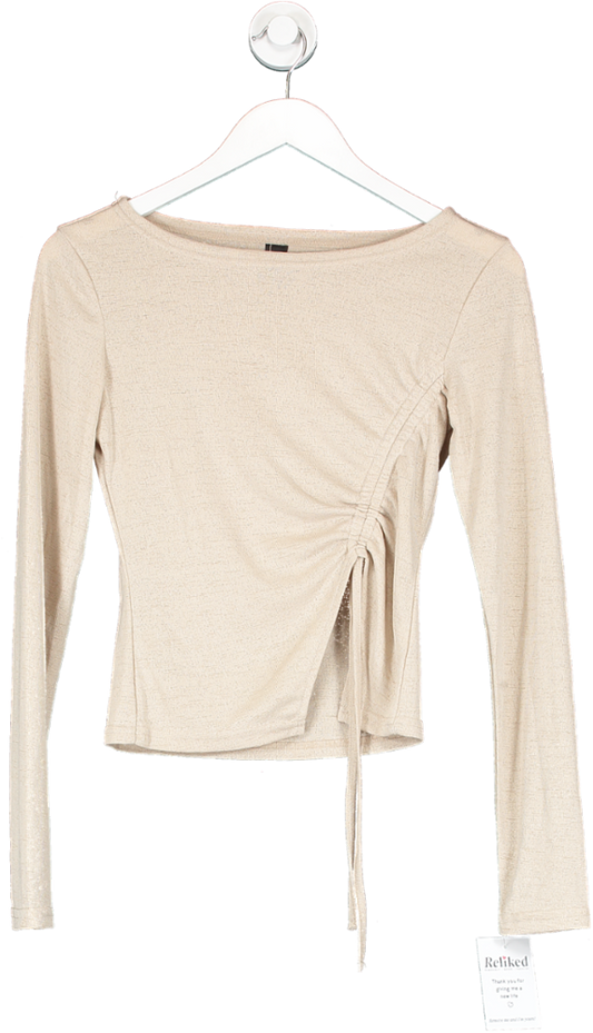 Dazy Beige Ruched Long Sleeve Top UK M