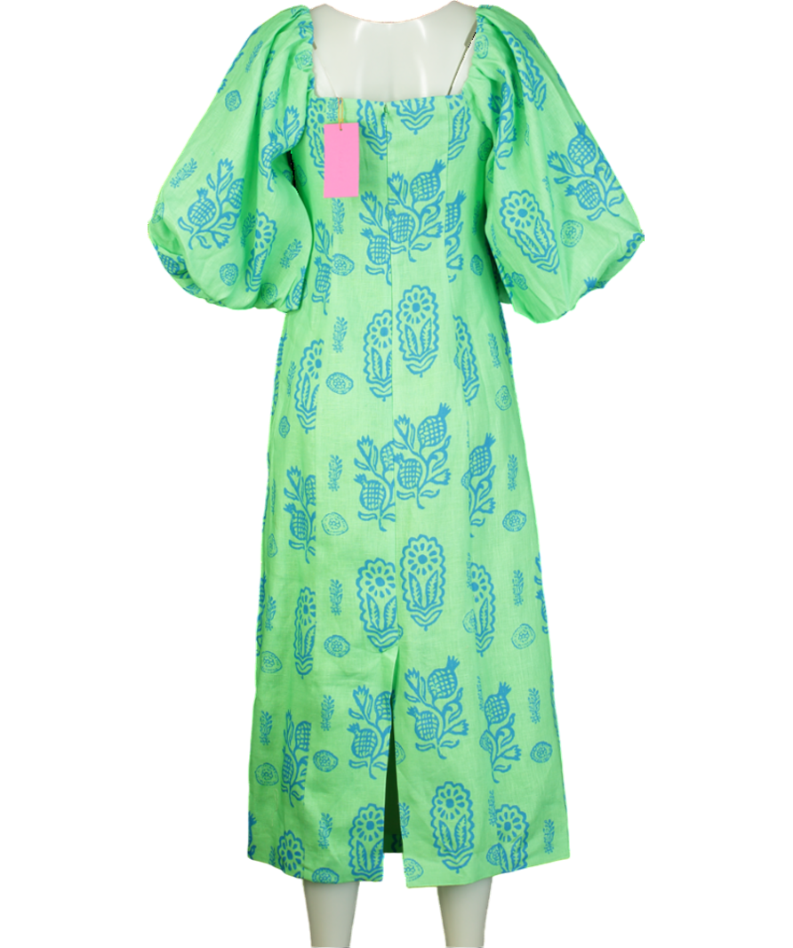 Rhode Resort Green Linen cut-out Noa Midi Dress k UK 10