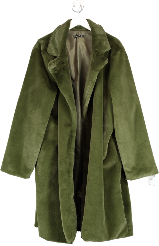 boohoo Green Faux Fur Coat UK 26