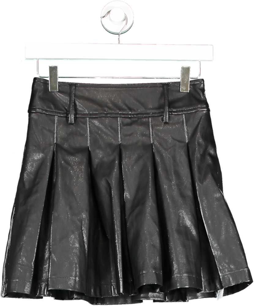 New Look Black Leather Look Pleated Mini Skirt UK 6