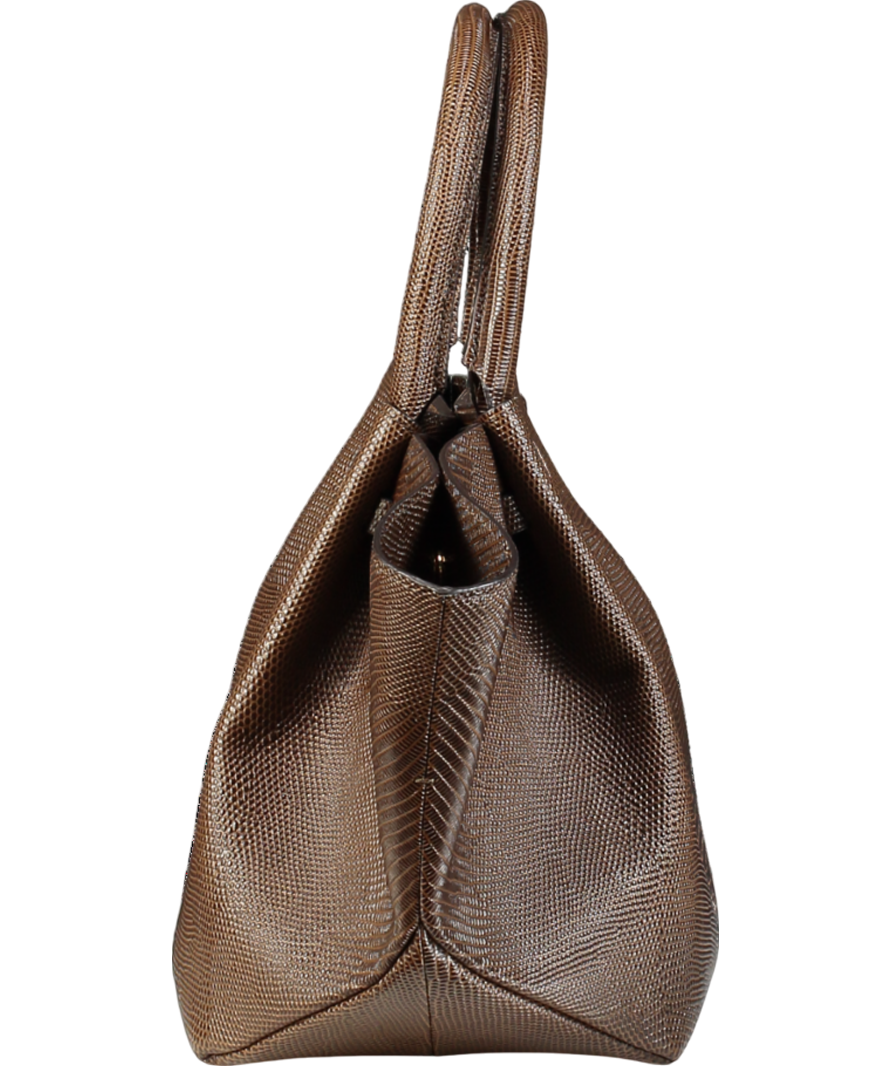 De Mellier London x Kate Hutchins Ltd.Edition Midi New York Pecan Brown Lizard Handbag With Crossbody Strap