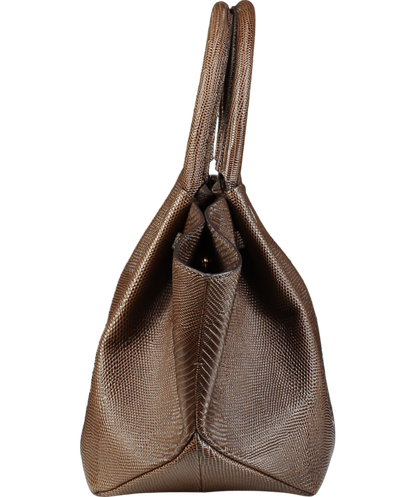 De Mellier London x Kate Hutchins Ltd.Edition Midi New York Pecan Brown Lizard Handbag With Crossbody Strap