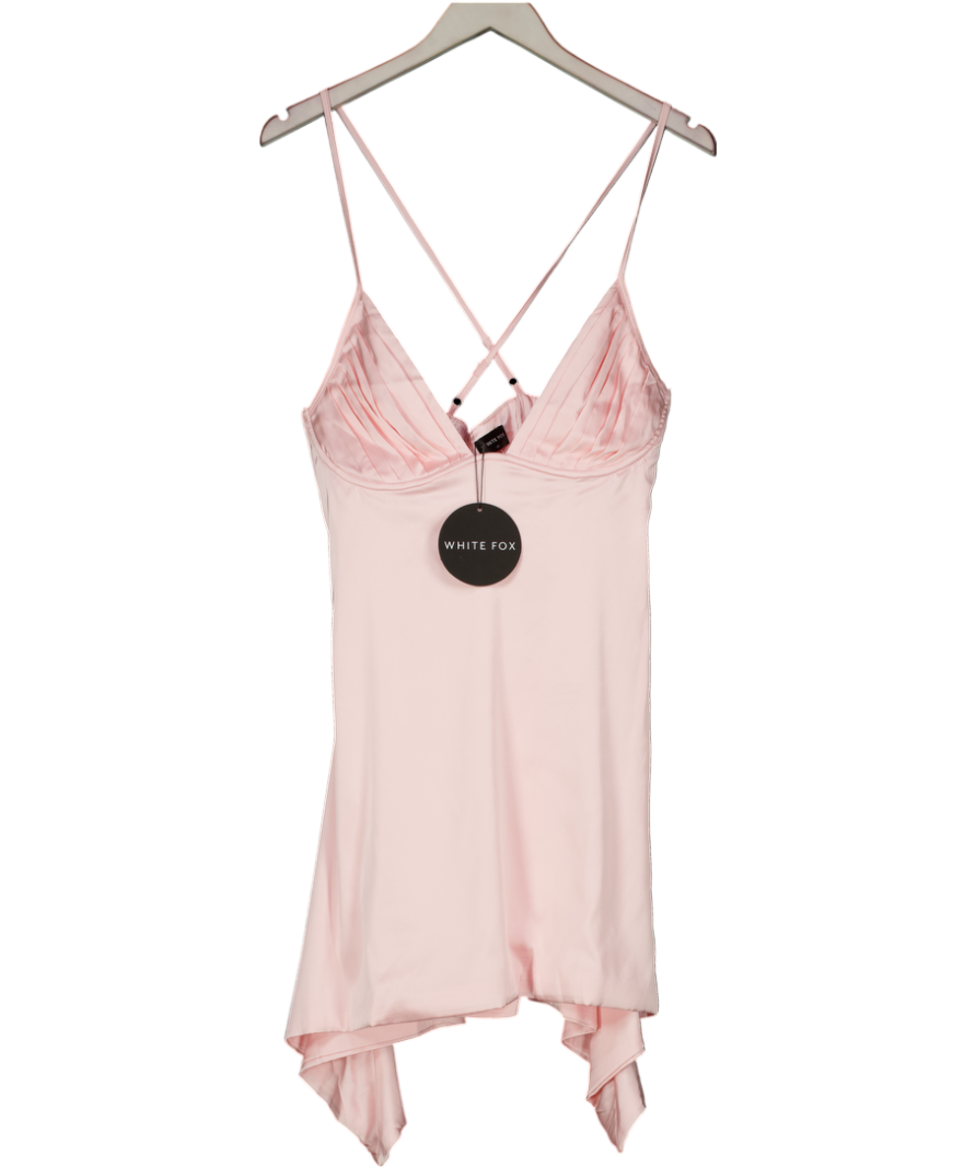 White Fox Baby Pink Satin Mini Dress UK XL