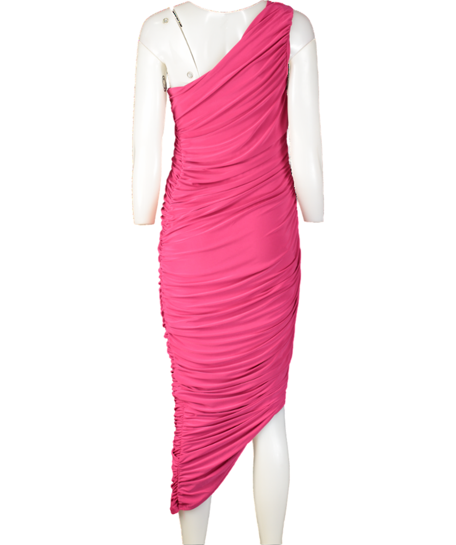 Club L Pink Late Night Ruched One Shoulder Midi Dress UK 10