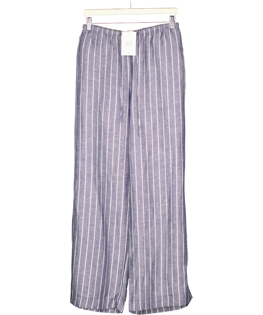 H&M Blue Wide Linen-blend Trousers UK XXL