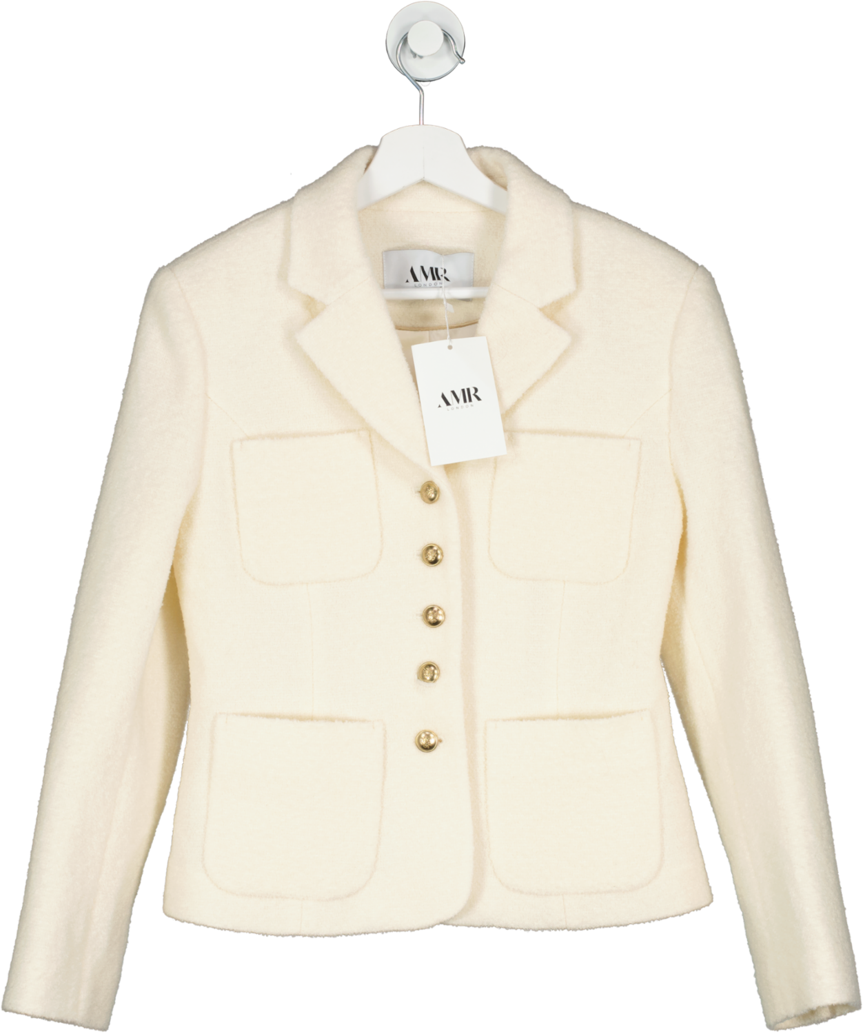 amr london Cream Clieo Wool Boucle Slimline Jacket | White UK S