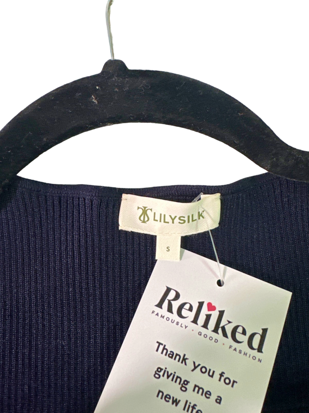 LilySilk Navy Knitted Top UK S