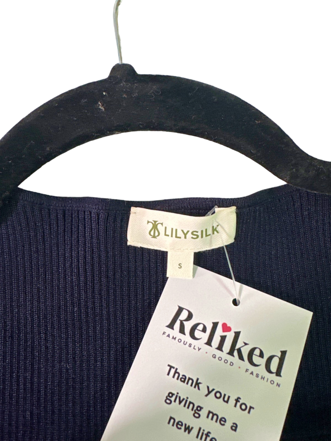 LilySilk Navy Knitted Top UK S