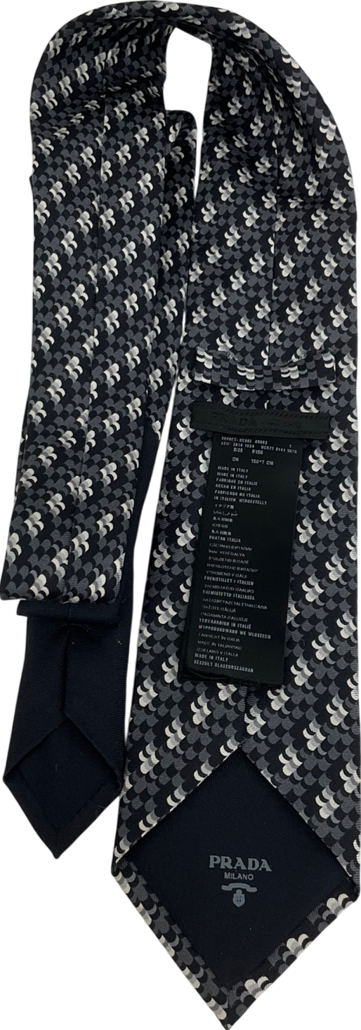 PRADA Grey Pattern 100% Silk Neck Tie
