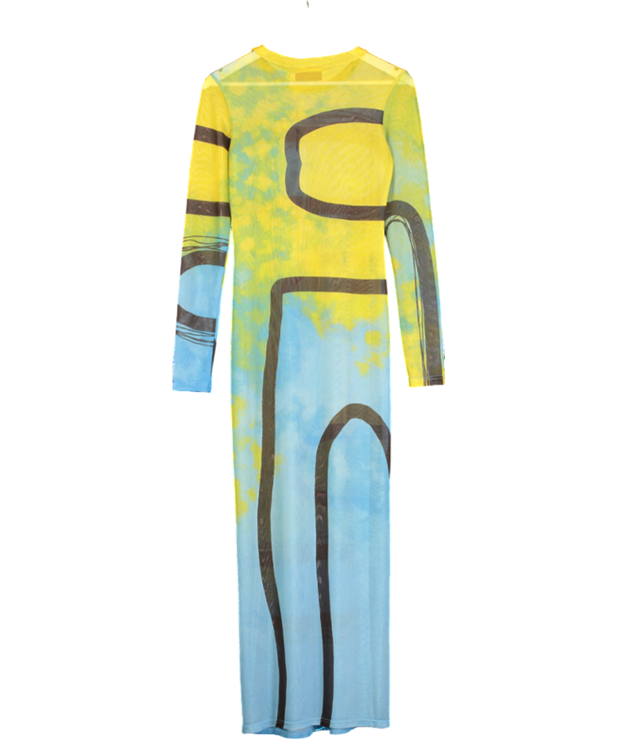 kai Yellow Long Sleeve Mesh Maxi Dress UK L