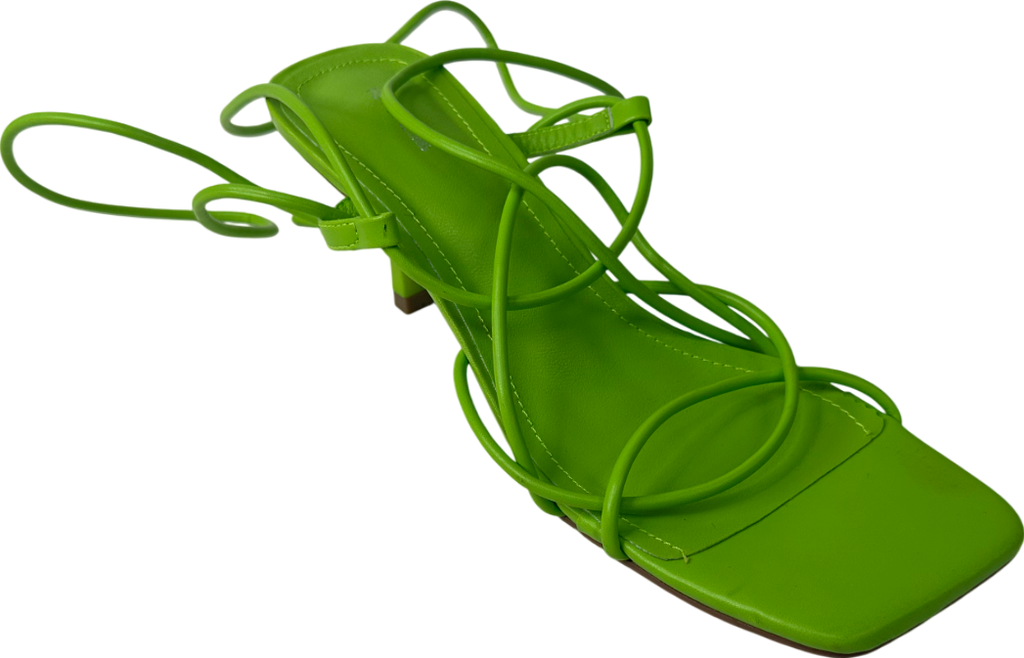 PrettyLittleThing Green Square Toe Lace Up Heeled Sandals UK 5 EU 38 👠