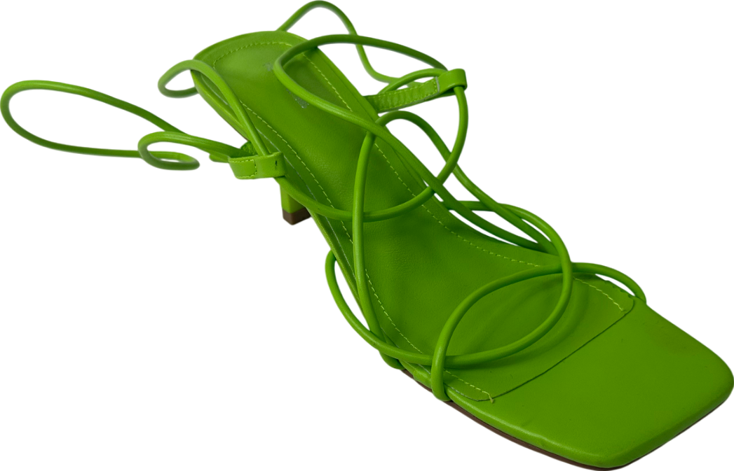 PrettyLittleThing Green Square Toe Lace Up Heeled Sandals UK 5 EU 38 👠