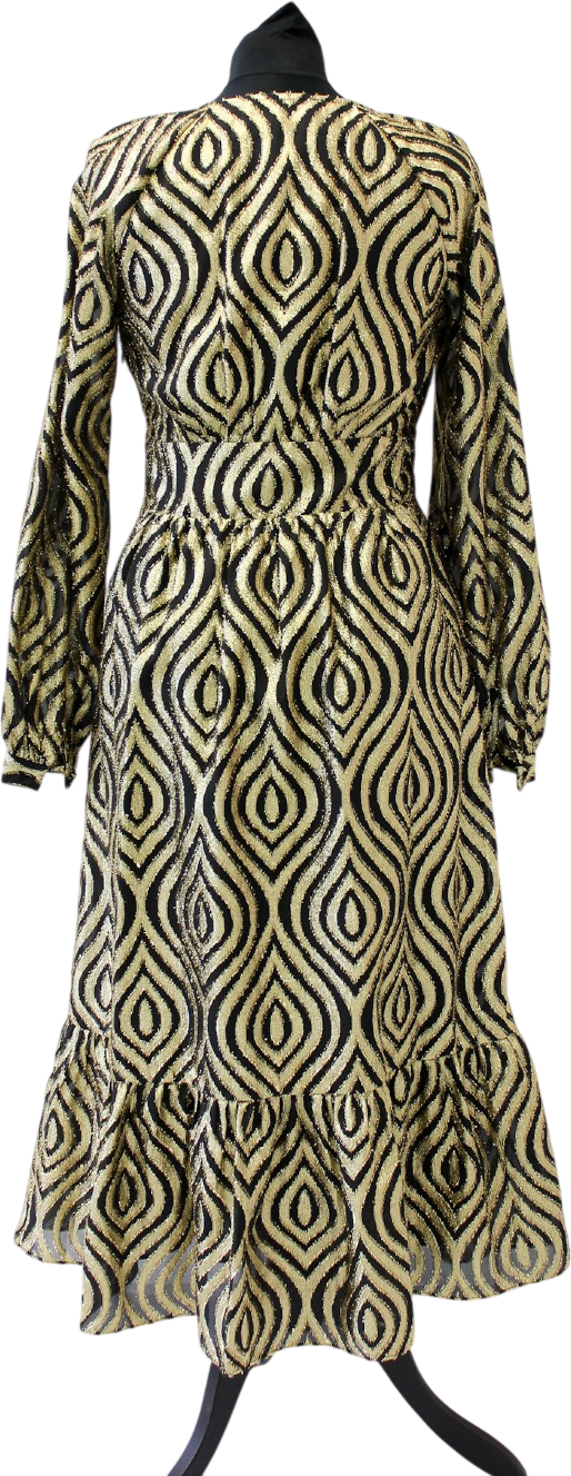 MICHAEL Michael Kors Black & Gold Lurex Long Sleeve Midi Dress Us4 UK 8