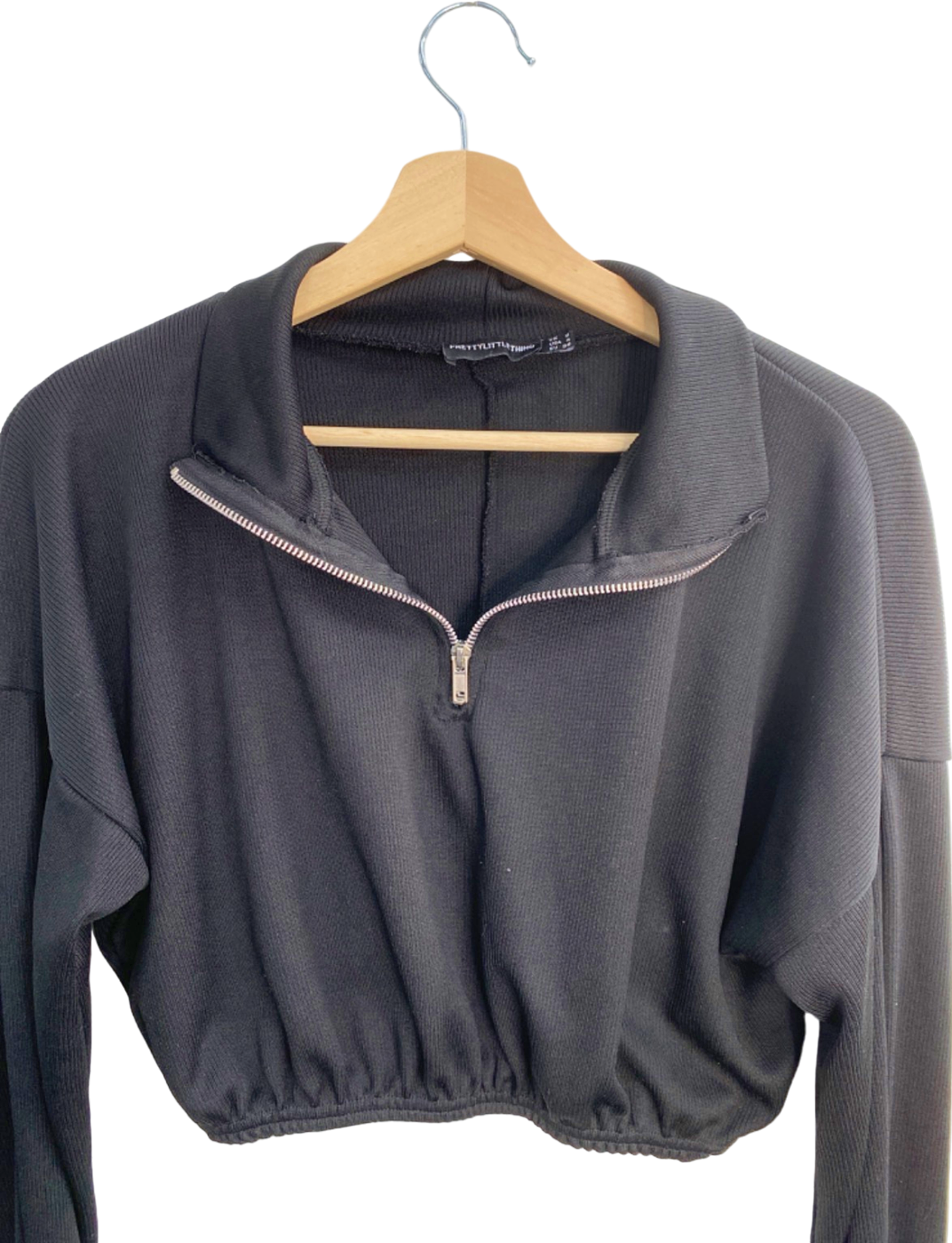PrettyLittleThing Black Half-Zip Cropped Jumper UK 8