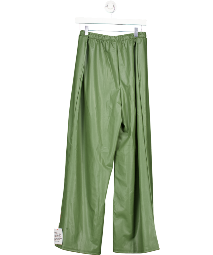 ASOS Green Leather Look Tie Waist Wide Leg Trousers UK 16
